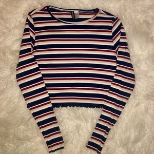 Striped Long Sleep Crop Top